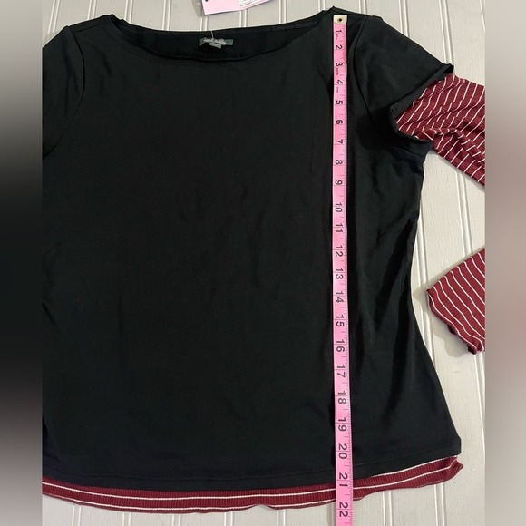 Wild Fable Long Sleeve Layered T Shirt Top Womens Large Black Burgundy Stripes - Picture 9 of 9